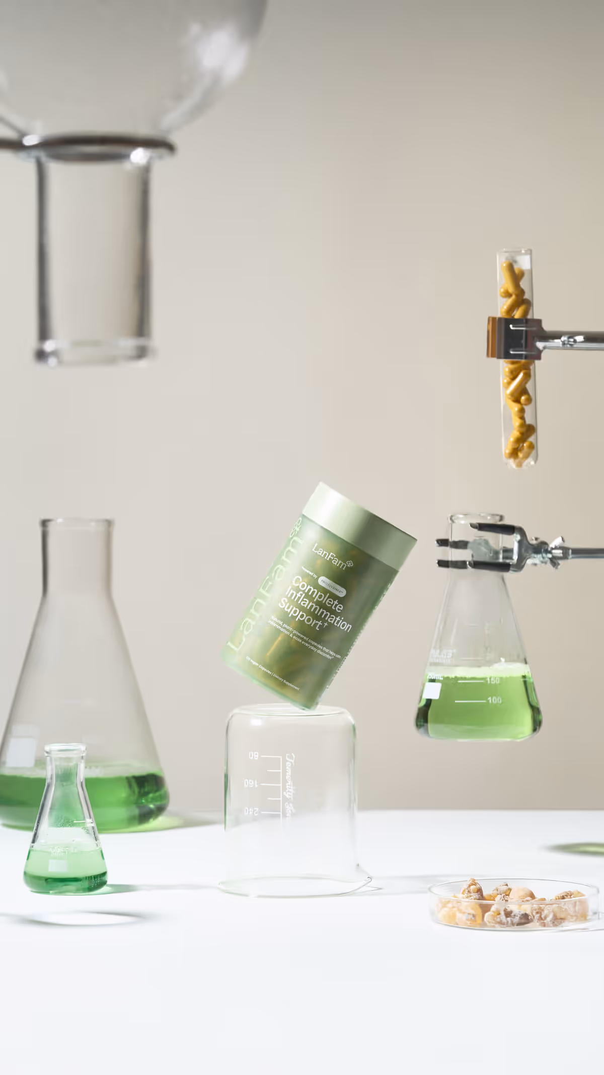 LanFam Bottle With Capsules Flasks Laboratory Scene